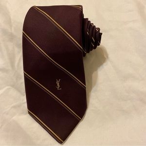 YSL Yves Saint Laurent burgundy Red/Gold striped vintage monogram tie